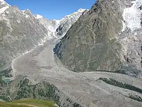 Le glacier du Miage vu depuis le mont Favre au sud-est.