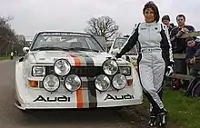 Michèle Mouton devant son Audi Quattro S1