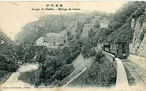 Les gorges de Chailles du temps du chemin de fer de Voiron à Saint-Béron.