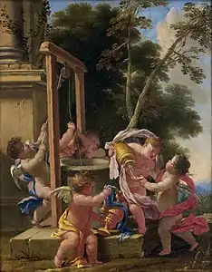 Angelots tirant l’eau d’un puits, huile sur bois, 59,5 × 47,5 cm, Strasbourg, musée des beaux-arts.