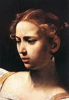 Peinture d'une femme à l'air concentré et fronçant les sourcils.