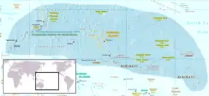 Carte figurant les différentes îles d'Océanie colorées selon le pays auquel elles appartiennent.