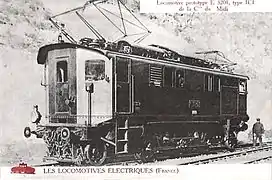 1C1 E 3201 du Midi, 1912, sous la caténaire 12 kV 16⅔ Hz de la ligne de Perpignan à Villefranche.