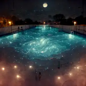 Réponse à l'invite : "piscine remplie d'une galaxie par une nuit au clair de lune".