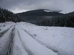 Vue du Glenmalure depuis l'ancienne route militaire R115 entre Laragh et le village de Glenmalure en hiver.