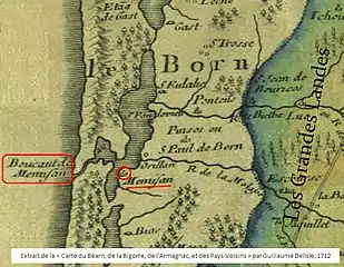 Extrait de la « Carte du Béarn, de la Bigorre, de l'Armagnac, et des Pays Voisins » par Guillaume Delisle, 1712