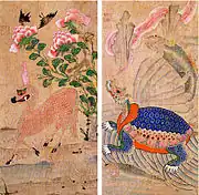 Deux symboles taoïstes: La biche et la tortue, dynastie Joseon.