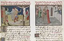 Deux vignettes peintes entourée de textes manuscrits