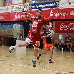 Mirsad Terzic au tir à 6 m sous le maillot de Veszprém, le 16 août 2014.