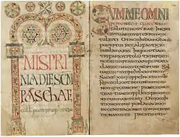 Enluminure du Missale Gothicum, Proviendrait du monastère de Luxeuil, vers 700.