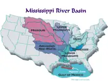représentation cartographique du bassin du Mississipi
