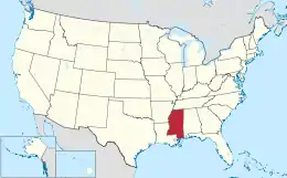 Carte des États-Unis avec l'État du Mississippi en rouge