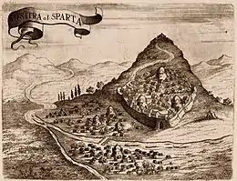 gravure ancienne : une ville sur un flanc de montagne