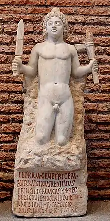 Sculpture de la naissance de Mithra, généré par la pierre. Vers 186, Musée des Thermes de Dioclétien.