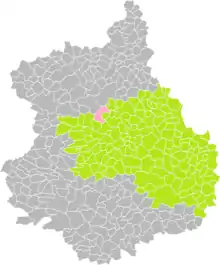 Position de Mittainvilliers-Vérigny (en rose) dans l'arrondissement de Chartres (en vert) du département d'Eure-et-Loir (grisé).