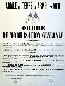 Affiche proclamant la date du début de la mobilisation.