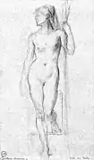 Gustave Moreau, Modèle féminin nu debout appuyé sur un bâton, c.1895, Paris, musée Gustave Moreau.