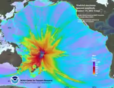 Carte de l'énergie du tsunami de la NOAA sur Hunga Tonga-Hunga Ha'apai.