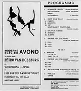 Programme d'un récital de Pétro van Doesburg au Lily Green's Dansinstituut, 1923. Musée national d'art moderne.