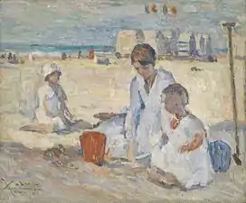 Mère et filles à la plage,ca 1917
