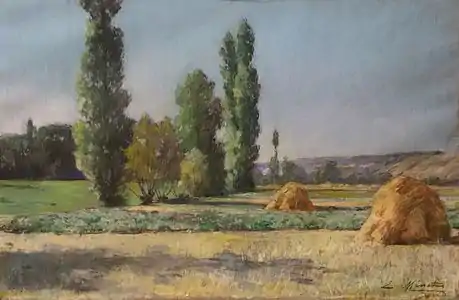 Moisson à Gasny. Pastel 50 × 32, coll. privée