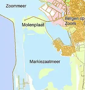 L'île Molenplaat à l'ouest de Berg op Zom et au nord du markiezaat