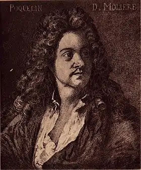 Molière en 1664. Dessin de Charles Courtry, d'après un tableau de Michel Corneille le Jeune.