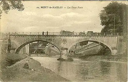 Photo ancienne du pont du commerce vu des berges de la Midouze