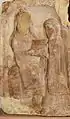 Stèle datée du XIIe siècle représentant le duc d'Alsace, Aldaric remettant à Odile sa fille le livre de la fondation de l'abbaye. Lors de la Révolution la stèle fut martelée, et plus particulièrement les têtes couronnées.