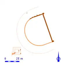 Plan montrant par un jeu de couleurs les composants du site archéologique.