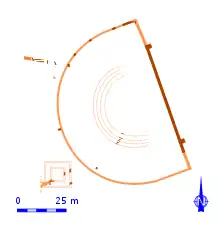 Plan montrant par un jeu de couleurs les composants du site archéologique.