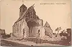 Etat de l'église en début 1919: il ne subsiste que la nef; le chœur est entièrement écroulé.