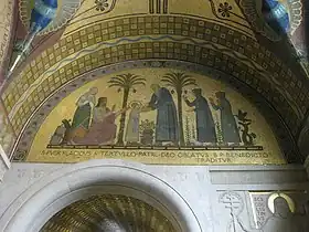 Saint Benoît accueille saint Placide, mosaïque de la crypte de l'abbaye du Mont-Cassin.