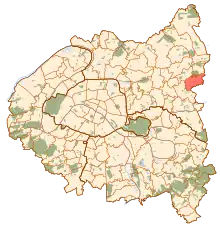 Carte de la petite couronne parisienne, avec le territoire de Montfermeil en rouge.