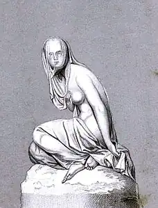 Gravure, statue de femme voilée.