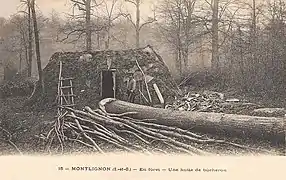 Une hutte de bucherons dans la forêt.