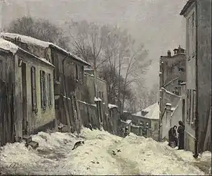 Stanislas Lépine,Montmartre, la rue du Mont-Cenis, effet de neige, c. 1876-1879,collection privée.