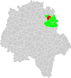 Carte représentant par des couleurs différentes l'emplacement d'une commune au sein de son canton.