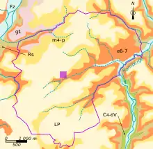 Carte en couleurs montrant le zonage géologique d'un territoire.