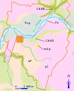 Carte représentant en couleurs le zonage géologique d'un territoire.