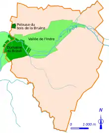 Carte représentant en couleurs les zones de patrimoine protégé d'un territoire.