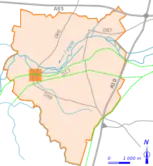 Carte représentant le tracé des voies anciennes d'un territoire reportées sur un plan moderne.
