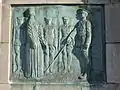 Détail du bas-relief relatant le séjour des troupes britanniques à Rouen.