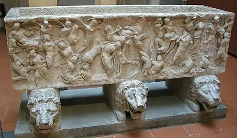 IIe siècle : sarcophage Farnèse illustrant le mythe de Phaéton, sarcophage romain en marbre, Museo dell'Opera del Duomo de Florence.