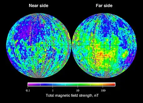 Carte du champ magnétique de la Lune établie avec l'instrument ER.