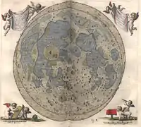 Carte couleur avec des chérubins entourant la Lune.