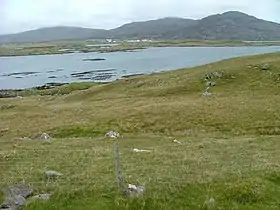 Vue des Eileanan Iasgaich au centre du Loch Baghasdail.