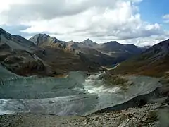 Moraines latérales, frontales et de fond du Glacier de Moiry.