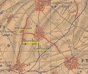 La carte des régions dévastées en 1919 montre que le village est complètement détruit.