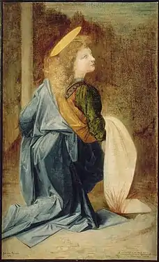 Copie de l'Ange de Léonard de Vinci dans “Le Baptême du Christ” d'Andréa del Verrocchio à Florence (1858), Paris, musée Gustave-Moreau.